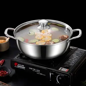 1PC Thickened stainless steel hot pot, commercial flat bottomed soup pot, small hot pot, dry pot, spicy hot pot, clear soup pot
