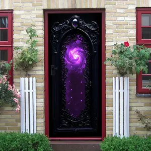 2pcs Dark Gothic Mysterious Nebula Door Wall Sticker Stereo Purple Crystal Decorative Sticker Self Adhesive Wallpaper for Living Room Bedroom Home Art Decoration Mural