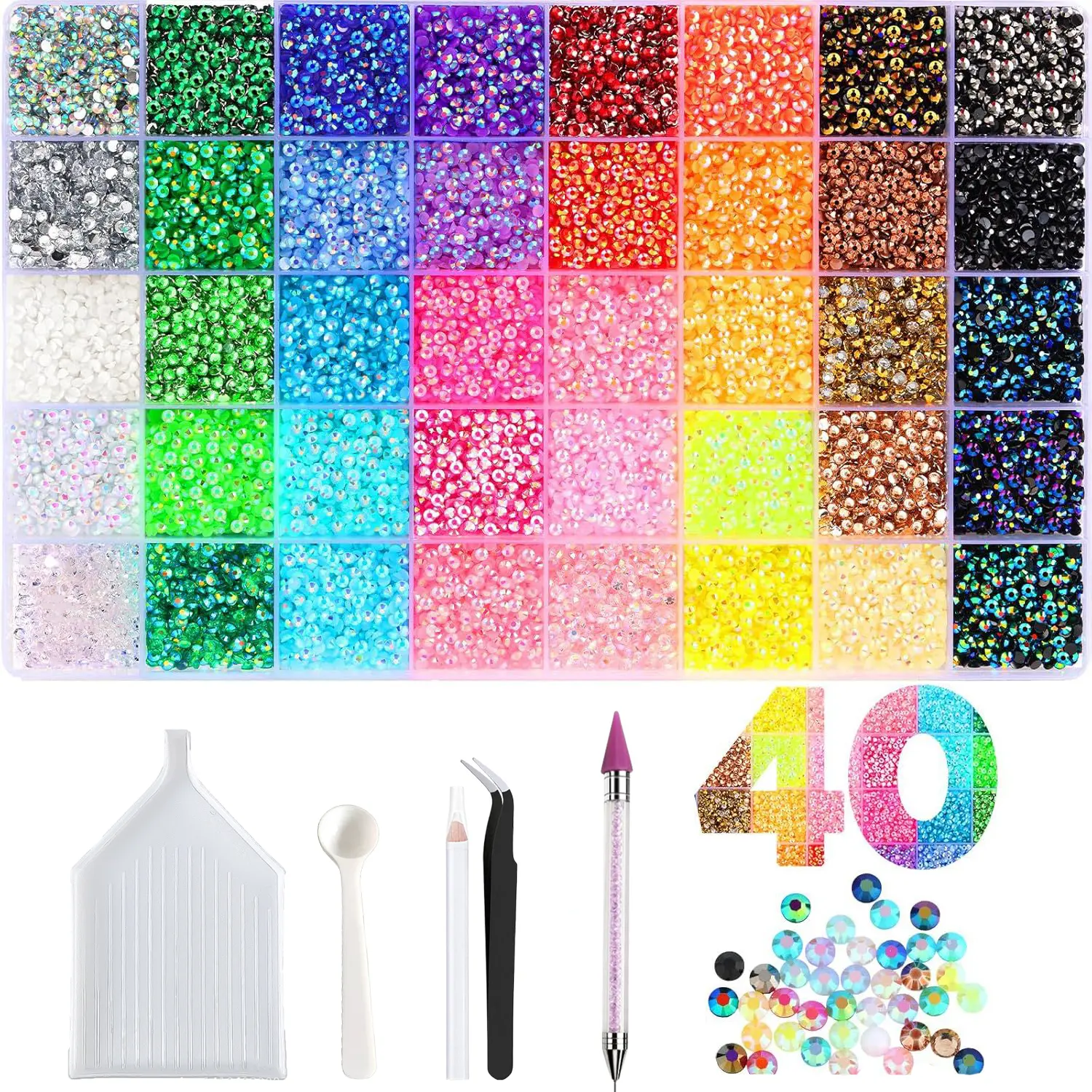 【Summervibes】Bulk Resin Jelly Rhinestone Bedazzling Kit, Highly faceted for brilliant shine, not easy to fall off, firmly adhesive, versatile for all DIY styles, friendly for beginners to use easily.18000 or 36000Pcs 3mm Multicolor Mixed Flatback Gems,