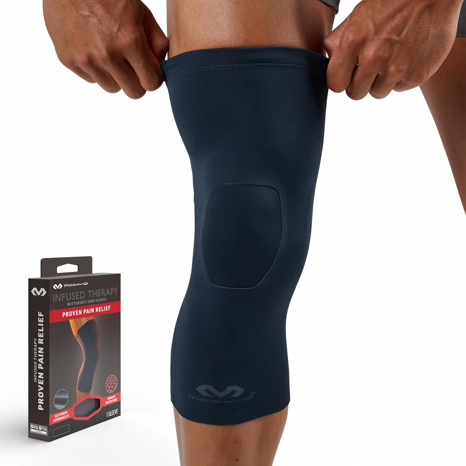 MCDAVID Infused Therapy Buttersoft Sports Knee Sleeve - Premium 85% Nylon Compression Garment, Pain Reduction, Active Recovery, Lightweight Versatile Fit for Active Use, Knee Compression Support, Knee Compression Sleeve