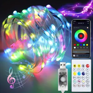 Smart 100LEDs Fairy RGB String Light USB 10M/33FT Waterproof with App Control Outdoor Indoor Christmas Tree Decor DIY Color Changing Sync to Voice & Music Timer