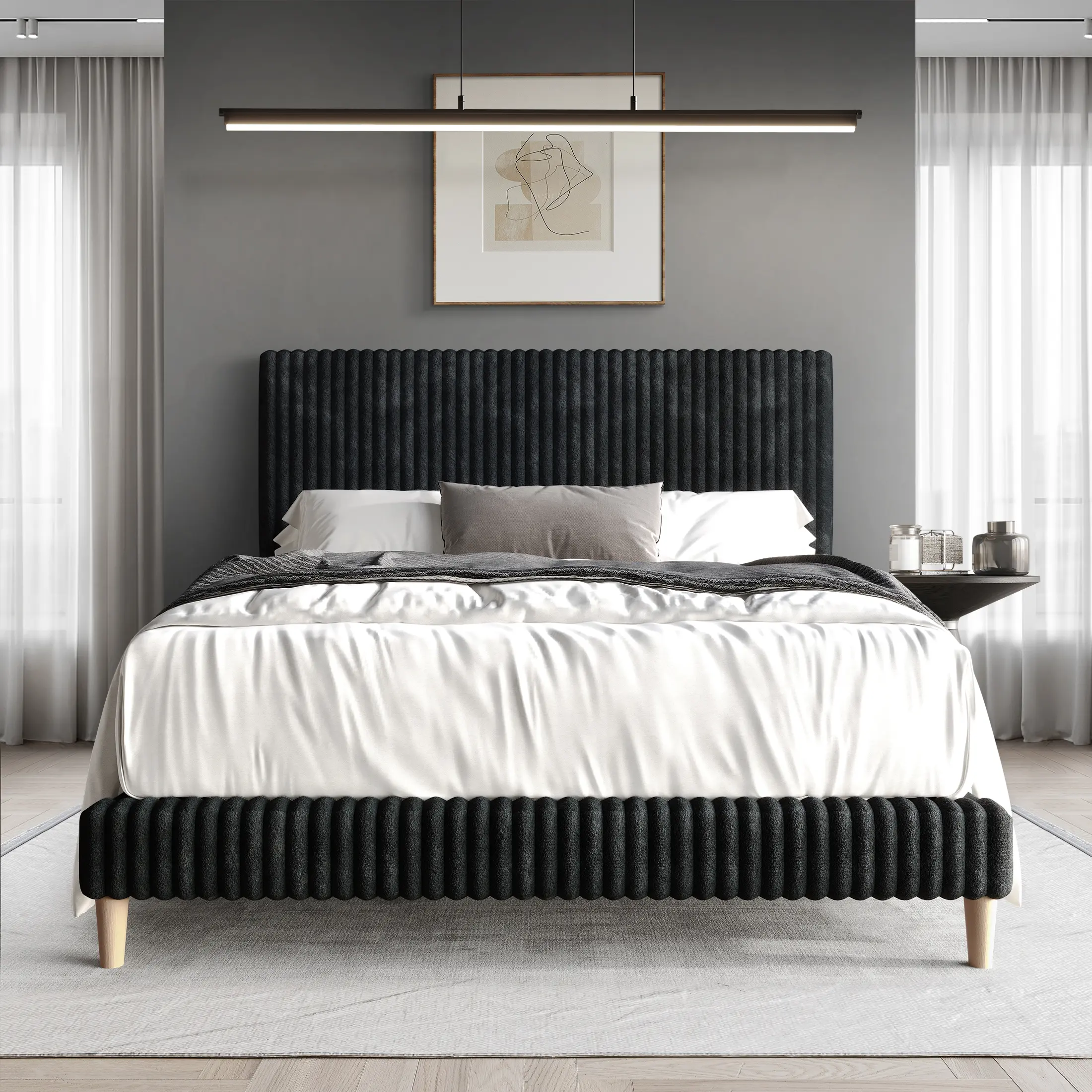 Velora Modern Velvet Upholstered Bed - Sleek Design for Your Home Decor Needs, Premium Build & Elegant Upholstery, Apartment Decor Ideas, Bedroom Decor Ideas