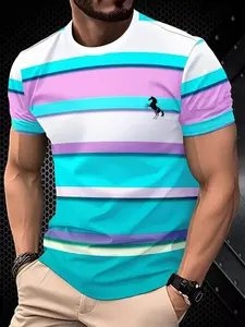 Men's Polyester T-Shirt, Quick-Dry Breathable Sport Casual Top, Summer Essential, Slim-Fitting Short Sleeve, All over Print