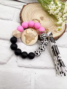 Leather Keychain with Beads and Tassels, Keychain Wristlet Strap, Western Charm Ring, Bag Accessory, Trendy Cute Keychain, Perfect Gift for Parents & Friends, Beaded Tassel Keychain