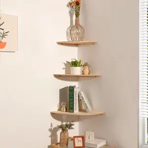 3-Tier Wooden Corner Floating Shelf