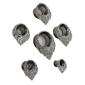 Ornate Filigree Ear Tunnels pair for Stretched Ears - Silver Finish, Handcrafted, Comfortable Fit