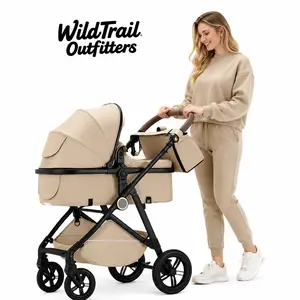 Foldable Portable High Landscape Baby Stroller, Reversible Reclining Newborn Pram Pushchair, Lightweight Baby Carriage for Indoor Outdoor Travel