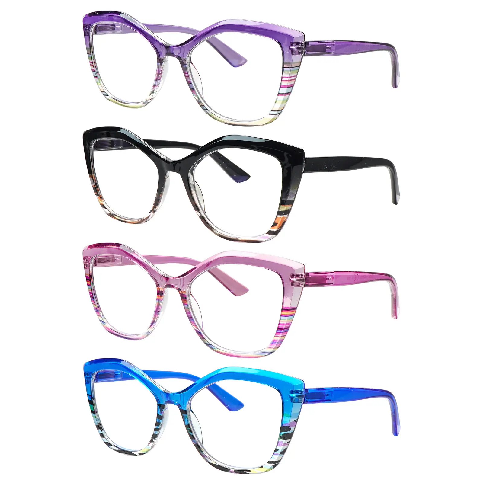 4-Pack Women's Progressive Multifocal Reading Glasses, Stylish Bluelight Blocking Lenses for Eye Strain Relief with UV Protection & Spring Hinges Mirror Uv, Gift, Restore, Family, Female, Polycarbonate