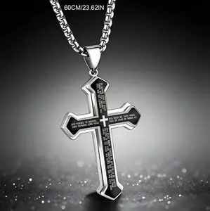 Stainless Steel Cross Pendant Necklace, Christian cross pendant with 24-inch chain, cross necklace jewelry gifts, Easter gift