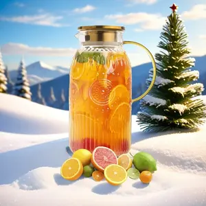 Vintage Glass Pitcher with Lid 68 oz 2 Liter Heat Resistant Carafe for Cold Brew Coffee Lemonade Iced Tea Beverage Drinkware Jugs Classic Home Serving