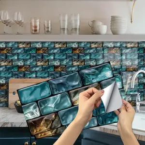 TUOKING 24-Pack Peel and Stick Wall Stickers Waterproof PVC Wallpaper for Kitchen 11.8”x5.9”Subway Tile Self-Adhesive Removable Stick on Bathroom