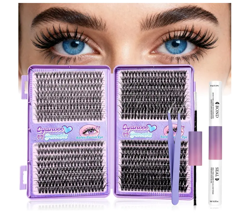 640pcs Eyelash Clusters 9-16mm 30D+40D+50D+60D D Curl Soft Lightweight Fluffy Wispy Individual Lashes DIY Kit with Bond and Seal, Tweezers for Beginners Natural Full Volume At Home Extension