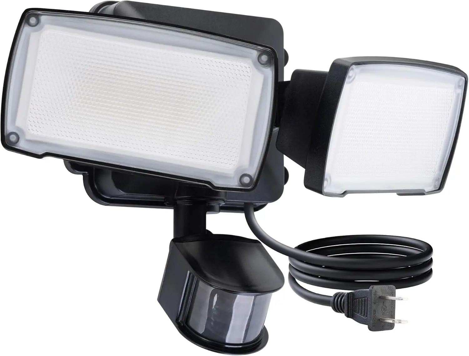 21W Plug in Motion Sensor Light Outdoor, Flood Lights Outdoor Motion Sensor,2500LM, 5000K Daylight,IP65 ,Adjustable 2 Heads Wall Light for Garage, Porch, Yard - Black