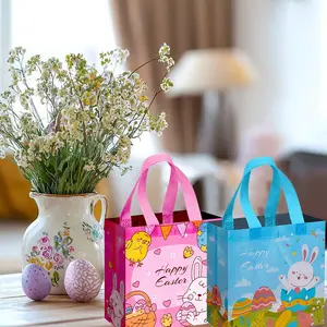 Easter Gift Bags Set, Reusable Easter Egg Basket with Handle, Spring Party Supplies, Non-Woven Material, 12pcs/24pcs