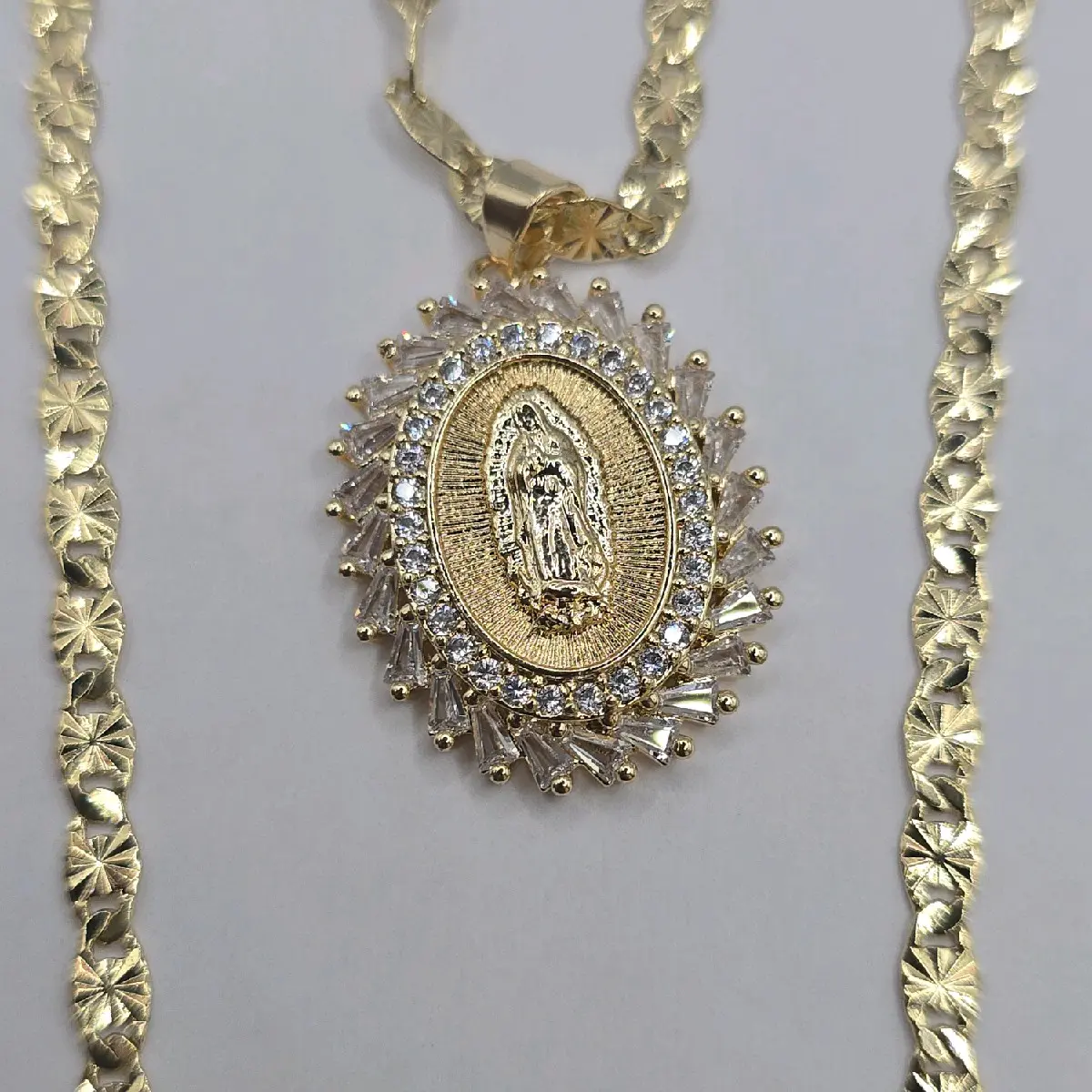VIRGIN MARY RELIGIOUS necklace with beautiful stone's gold-plated regular chain style 18"inches 24"inches available