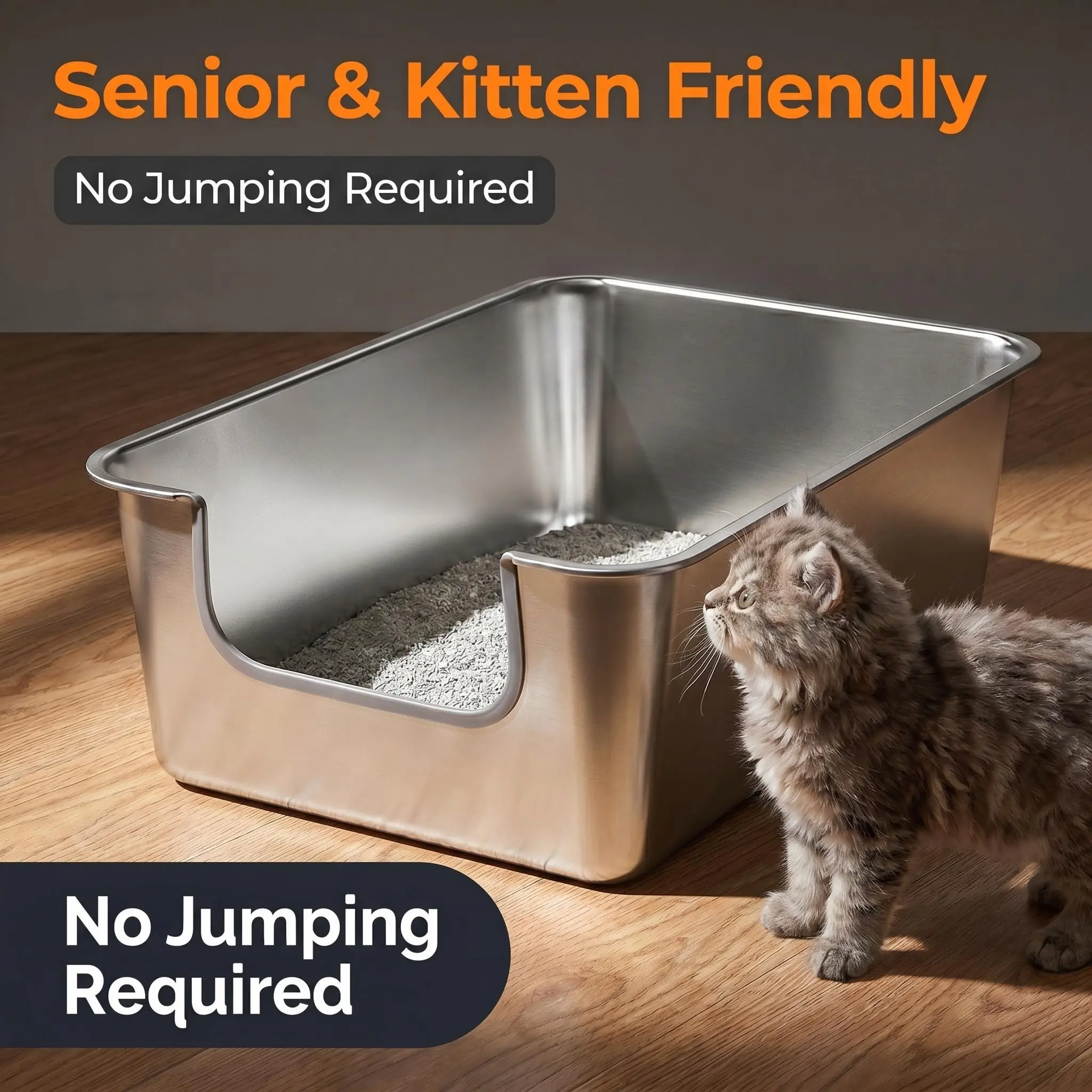 Barhon 2 Pack Safe Litter Box Perfect for Senior Injured Cats Kittens Easy Step-In Desig Stainless Steel Litter Box Low Front Entry No Odor Easy Clean