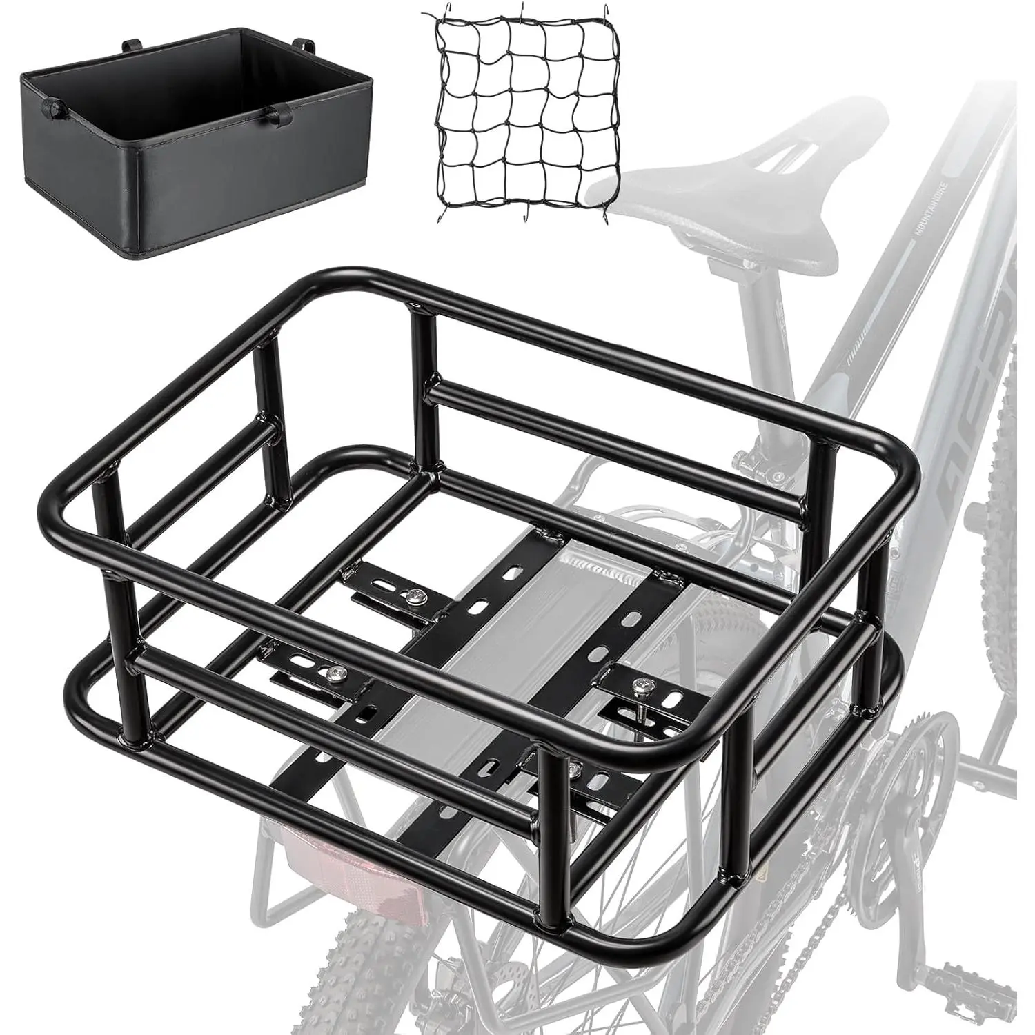 Large Bicycle Basket with Cargo Net and Liner - Rear Cargo Rack for , Electric , Ebike Large Bicycle Basket with Cargo Net and Liner - Rear Cargo Rack for , Electric , Ebike