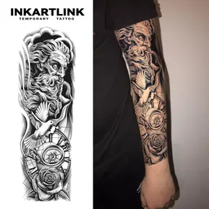 INKARTLINK Tattoo Tech, 2 Sheets Semi-Permanent Temporary Tattoos ,Sleeve Tattoo Design 1,Adult Art Design,Lasts 1-2 Weeks, Waterproof, Realistic Look, No Adhesive, No Reflection,For Man And Woman,Ideal for Swimming, Party