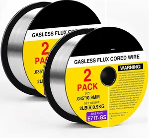 2-Pack 0.035" Flux Core Welding Wire, E71T-GS Low Splatter Gasless Mild Carbon Steel Mig Welding Wire, Compatible With  Welder, 2-Pound Each