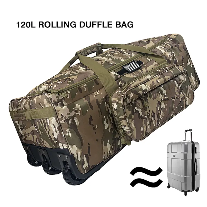 Wolt 120L Tactical Rolling Duffle Bag - Heavy-Duty Military-Grade PVC Carry-On Luggage with Casters, XL Water-Resistant Large-Capacity Bag for Moving & Overlanding Survival Gear, Casters Carry-On Luggage,dad gift carry on luggage