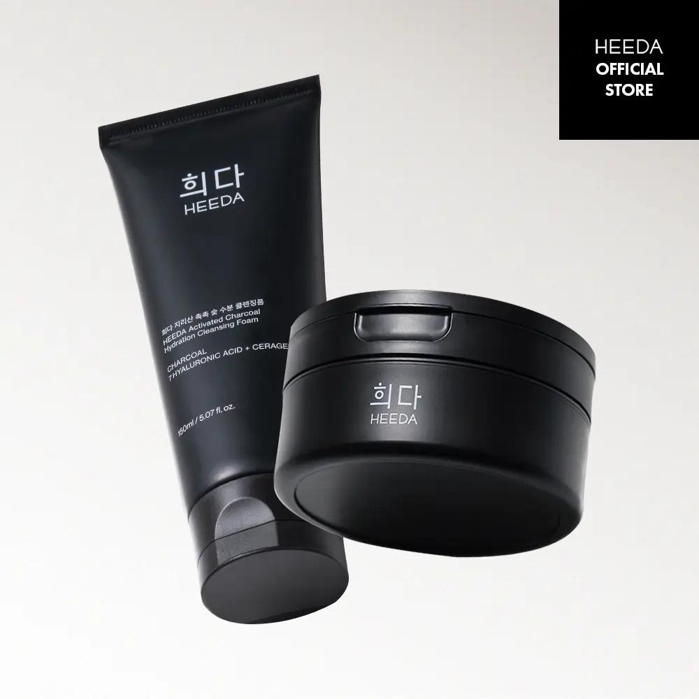[HEEDA Official] Charcoal Double Cleansing Duo - Deep Cleanse & Glass Skin Facial Skincare - Vegan, Hydrating, Pore Tightening, Korean Cleansing Set with Cleansing Balm & Foam