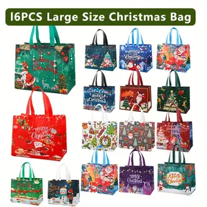 16/32-Pack Christmas Gift Bags with Gift Tags, Large Reusable Shopping Totes, Festive Santa, Tree, Snowman "Merry Christmas" Design, Ideal for Christmas Party, Surprise, Foldable