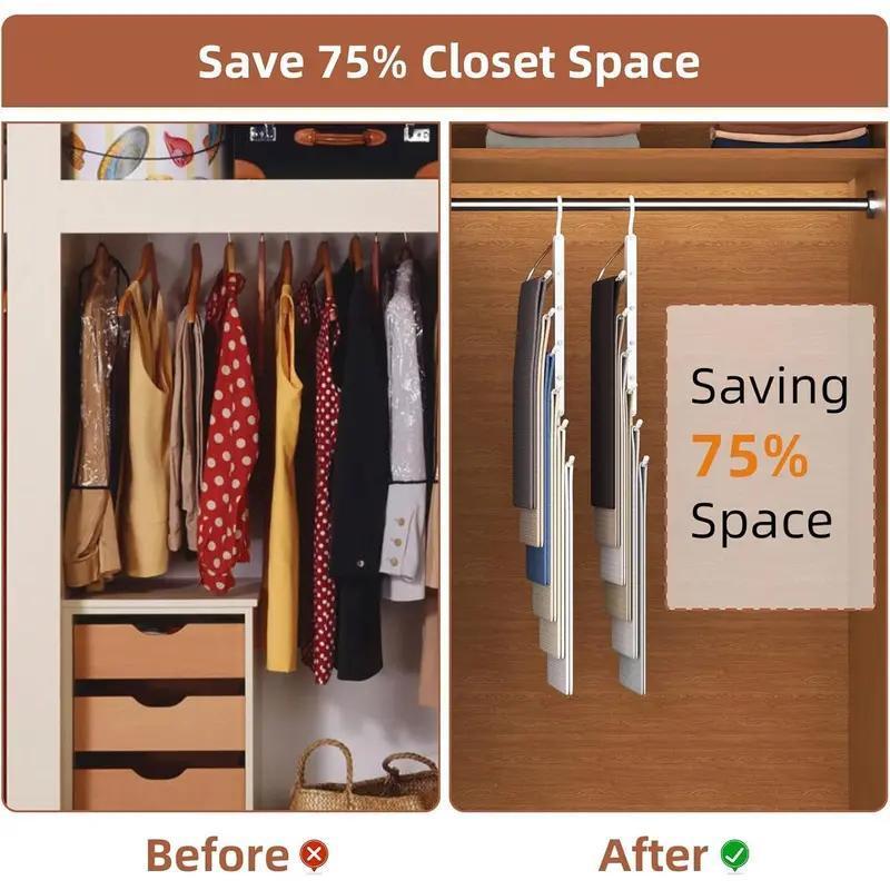 6-Layer Space-Saving Pants Hanger, Anti-Slip Multifunctional Rack for Jeans & Trousers,home essentials,home items organizer