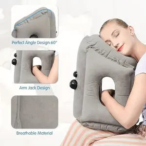Portable Inflatable Memory Foam Travel Pillow - 60° Arm Jack Design, Soft Microfiber Cover, Breathable Ergonomic Neck Support for Office Use, Inflatable Travel Pillow