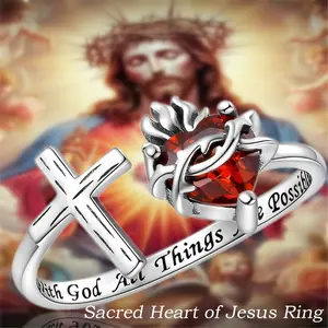 Exquisite Sacred Heart & Cross Adjustable Open Ring – Elegant Unisex Alloy Jewelry, Symbolic Blessing Gift for Men & Women, Handcrafted Spiritual Keepsake with Graceful Design