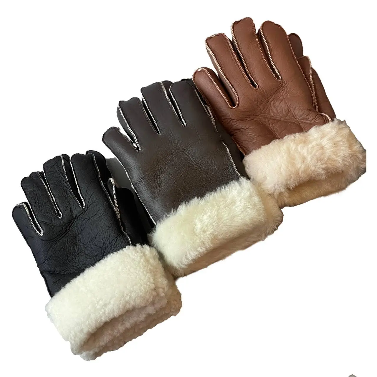 Lukkizara Unisex Leather Gloves with Shearling Sheepskin, Brown/Ivory or Black/Ivory Options, Keep Warm for Special Day & Casual Winter Wear, S-2XL