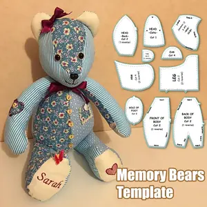15'' Memory Bear Sewing Templates Set, Sewing Supplies Crafts, 10Pcs Acrylic Teddy Bear Sewing Patterns & Templates with Instructions for Sewing Beginners & DIY Craft Lovers,Create Heartfelt Teddy Bears from Loved Ones' Clothing Crafts Sewing Kit