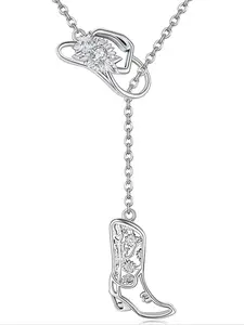S925 Sterling Silver Western Boots Design Cubic Necklace, Exquisite Trendy Pendant, Fashion Jewelry for Party, Daily Clothing Decor, Trendy All-match & Exquisite Jewelry for Birthday Gift