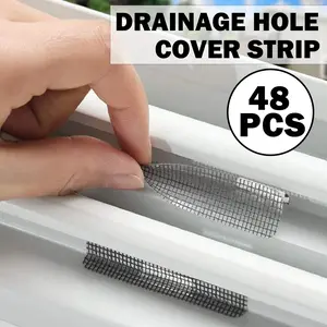 48 Counts Waterproof  Window Weep Hole Screen Tape, Self Adhesive Screen Door Mesh Repair Patch, Screen Mesh Repair Patch for Window Screen Drain Holes and Rips