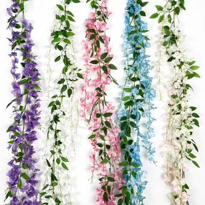 Artificial wisteria flowers, fake flower vines decorative flowers hanging decoration can be used for wedding arch party tablecloth background, indoor home atmosphere decoration, outdoor garden, lawn, wedding  Plants Fruit Ornaments White
