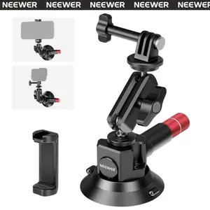 NEEWER CA104/CA105 Suction Cup Mount with Arm, 1/4" ARRI Holes, Quick Release Car Mount with Phone Holder & Action Cam Adapter Compatible with iPhone DJI Insta360, summervibes