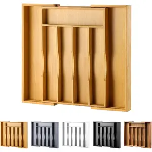 Expandable Bamboo Kitchen Drawer Organizer for Cutlery and Utensils, Adjustable Bamboo Wood Cutlery Tray in Drawer for Flatware and Silverware in Kitchen, (Natural)