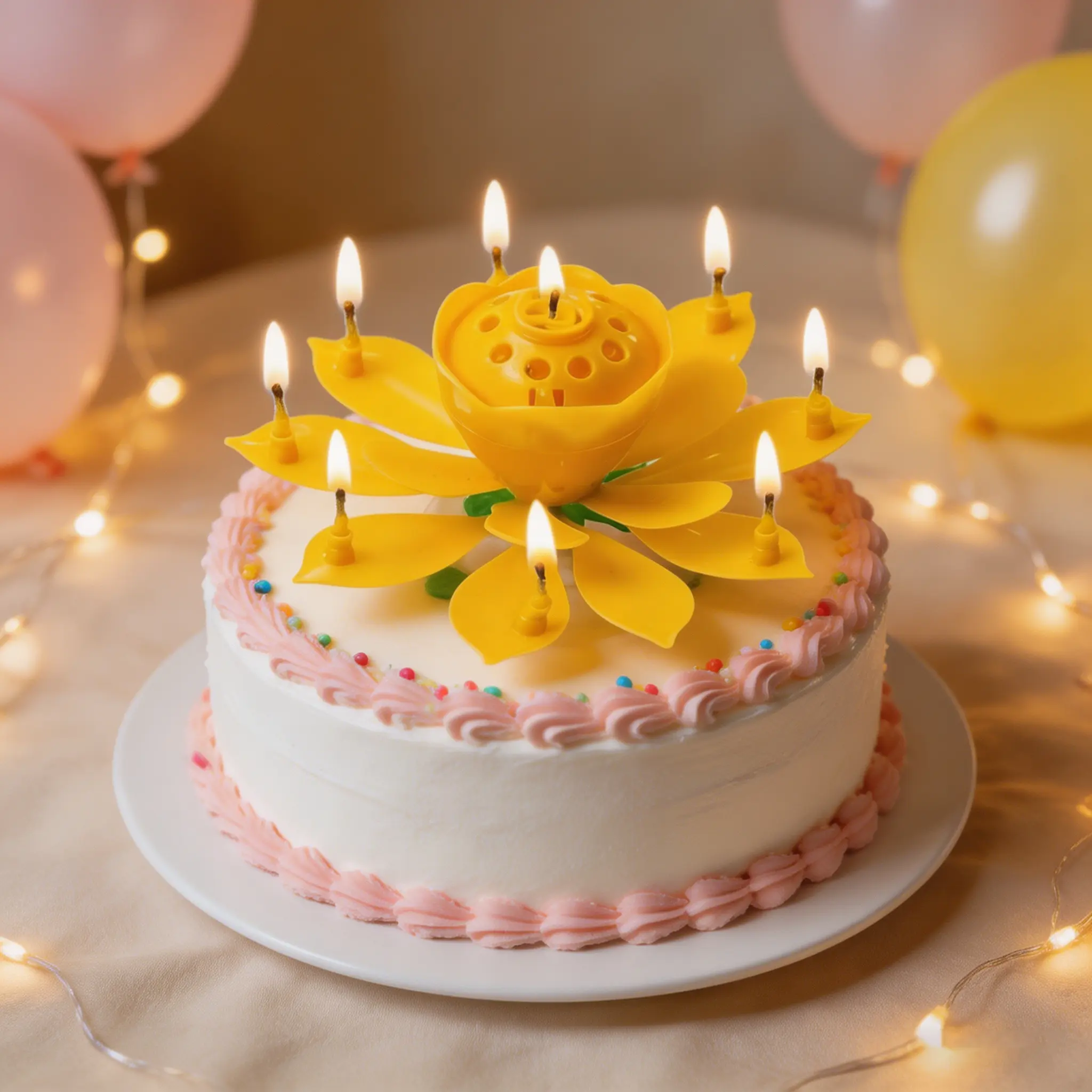 Lotus flower music birthday candle, yellow automatic blooming rotating cake decoration that plays Happy Birthday song, suitable for birthday cakes and parties, 1 piece