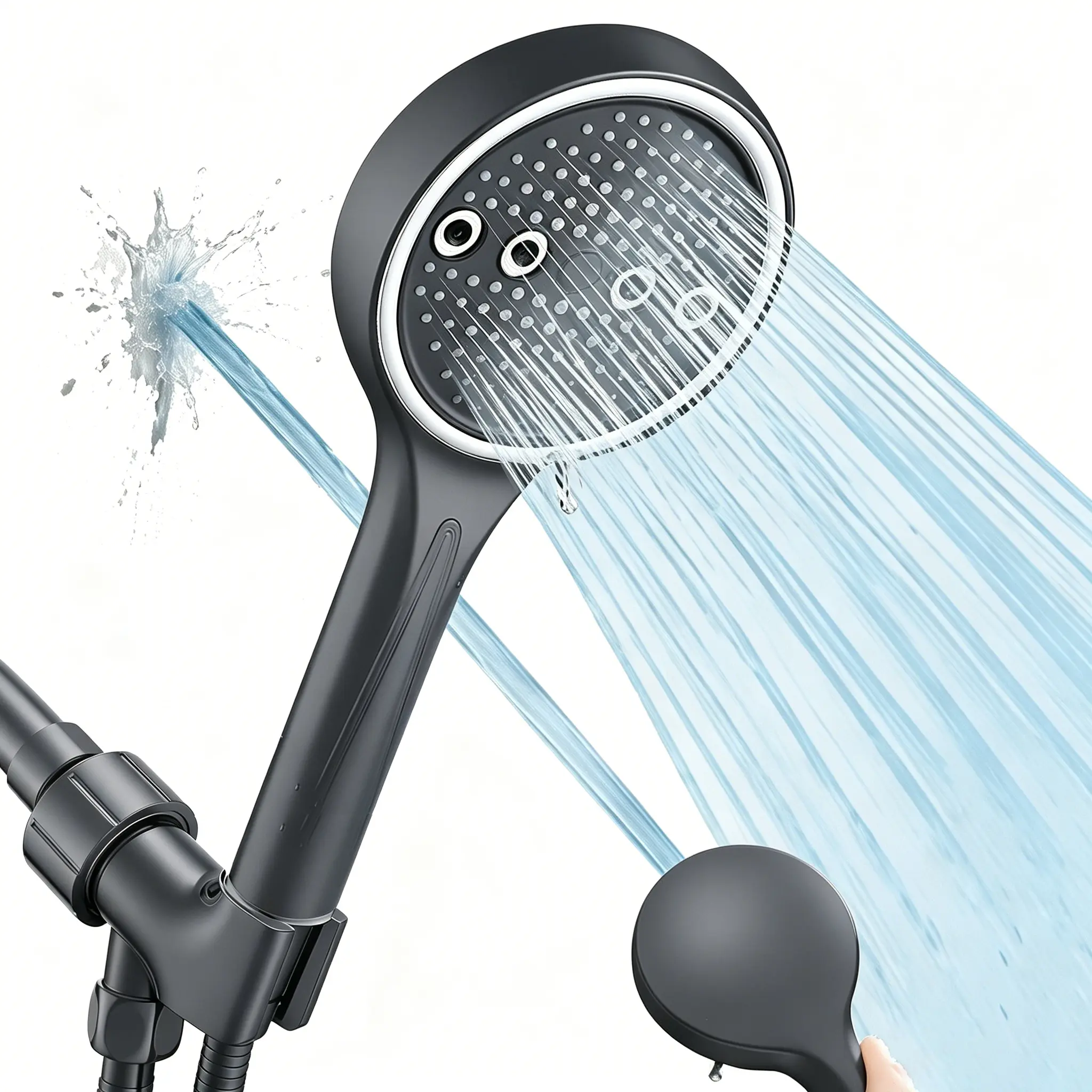 6-Spray Mode High Pressure Handheld Shower Head, with Rainfall/Massage/Pulse Spray/Hybrid Bubble Patterns,Wall Mount Showerhead,Premium ABS Material,Universal Bathroom Shower,Holiday Gift