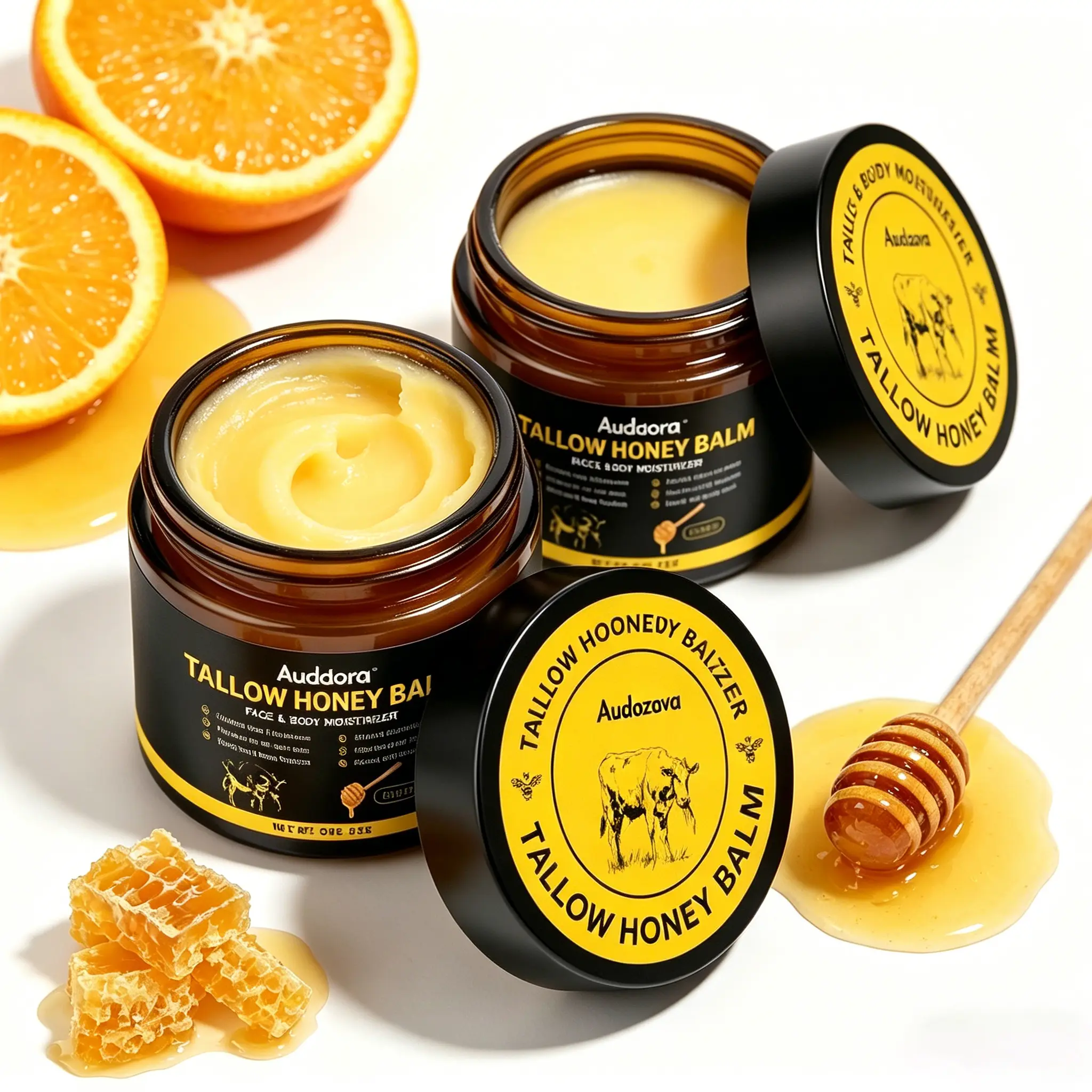 Grass-Fed Beef Tallow & Honey Balm - Nourishing Moisturizer for Face and Body, Repairs Dry Skin for a Dewy Glow, Light Citrus Scent, 2 oz, Body Care