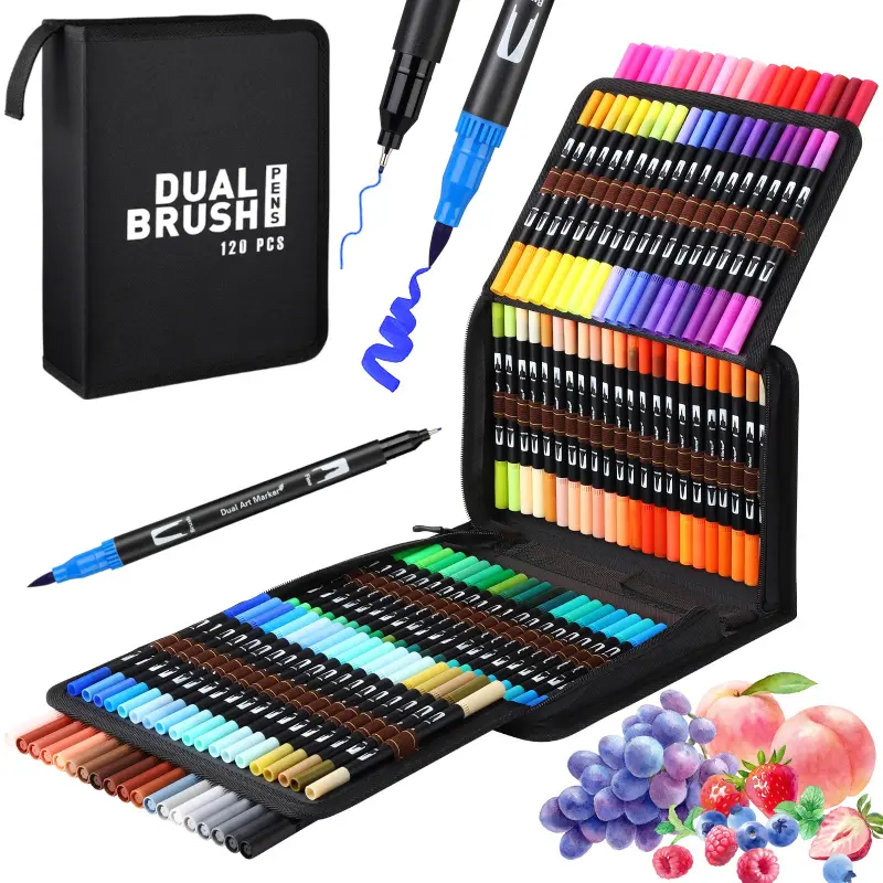 Dual Brush Markers Pens, Artist Coloring Marker Set, Marker Calligraphy, Fineliner & Brush Tip Pen, Drawing Tools, with Case Coloring Books Journal, Drawing, DIY Art Design, Art Painting Supplies, Art Craft Supplies,12/24/36/48 Colors
