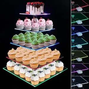 Rechargeable LED Cupcake Stand, 1 Count 5 Layer Cupcake Display Stand, Cake Display Stand for Dessert Table, Party Decoration Supplies, Ornaments