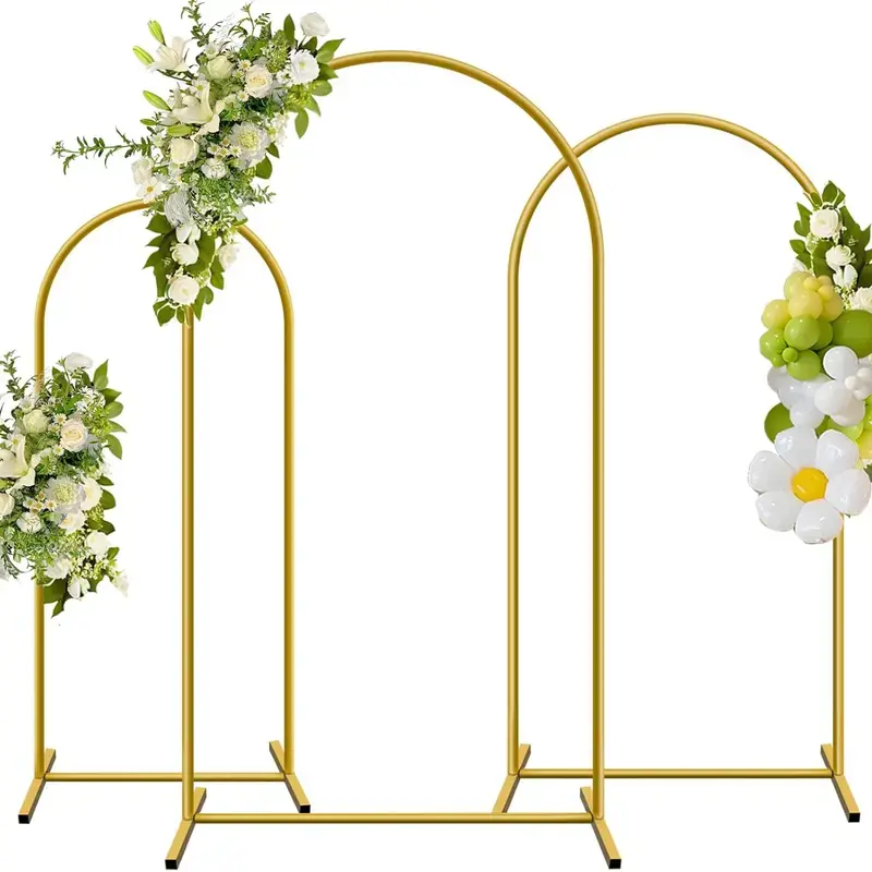 Metal Arch Backdrop Stand, Set of 2(6FT+7.2FT)/ Set of 3 (6/6.6/7.2 ft) Wedding Arched Frame , Stable Arched Background Stand for Wedding, Baby Shower, Birthday Party, Photography, Gold