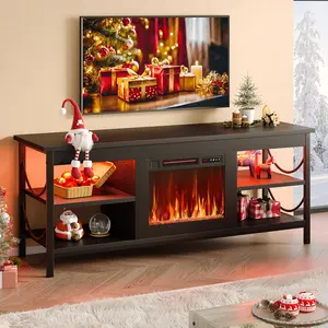 Pinmoco Electric Fireplace TV Stand for TVs up to 65", LED Entertainment Center with Open Storage Shelves for Living Room, Bedroom
