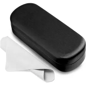 Unisex Large Hard-Shell Eyeglass Case with Spring Switch, PU Leather Protective Case for Sunglasses