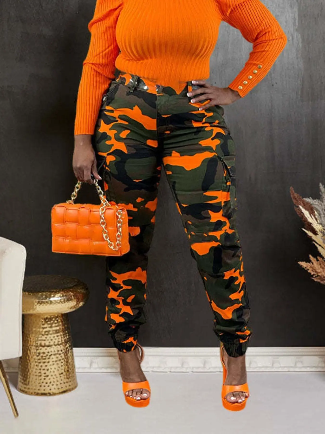 Women's Camo Print Button Fly Cargo Pants, Camo Printed Pants, Casual Pocket Design Trousers for Daily Wear, Bottoms for Fall & Winter, Comfy Stretch, Casual Chic Trousers, Cargo Style Pant