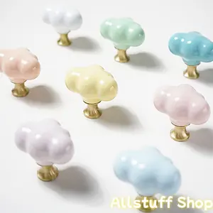 2 Cute Ceramic Cloud Handles/base Made of Copper Suitable for Wardrobe Door Handles, Nordic Furniture Handles, Drawer Pulls, Kitchen Cabinet Lightweight Circular Handles and Handles with Screws (multiple )