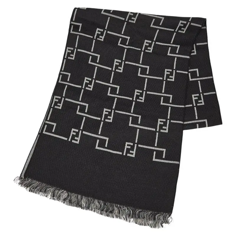 Pre-owned FENDI 1 Small Leather Goods FF Logo Scarf Black & Gray Rayon Acetate