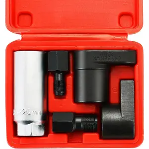 Cybertron Tools 5pcs Oxygen Sensor Socket, Automotive Oxygen Sensor Socket Set, Automotive O2 Oxygen Sensor Socket Offset Wrench Remover Tool and Thread Chaser Tool (Red)