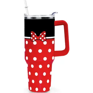 Cartoon Mouse Tumbler 40 Oz With Lid and Straw Stainless Steel Insulated with Handle Bowknot Travel Coffee Mug -Birthday,Christmas Gift