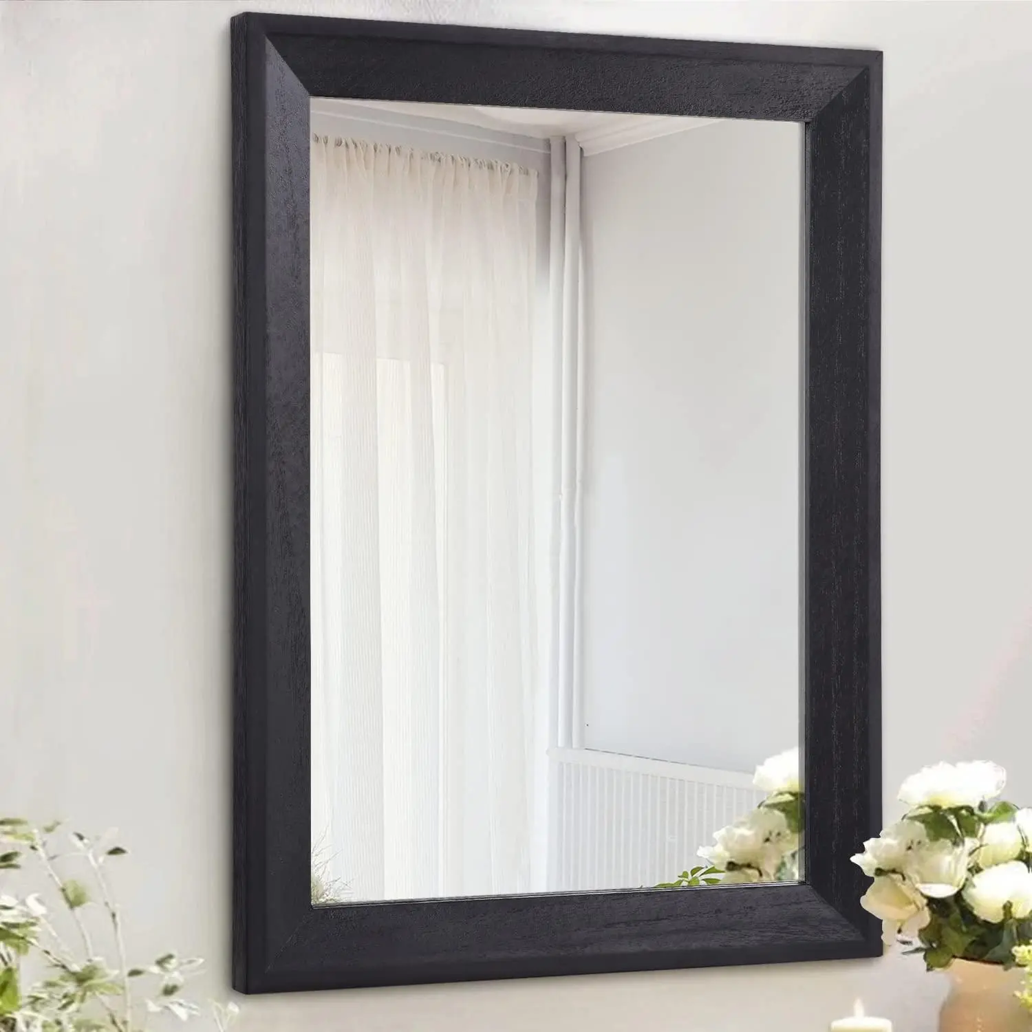 AAZZKANG Wall Mirror Black Rectangle Mirrors for Wall with Wood Framed Decorative for Bedroom Bathroom Living Room Farmhouse Entryway Hanging Small AAZZKANG